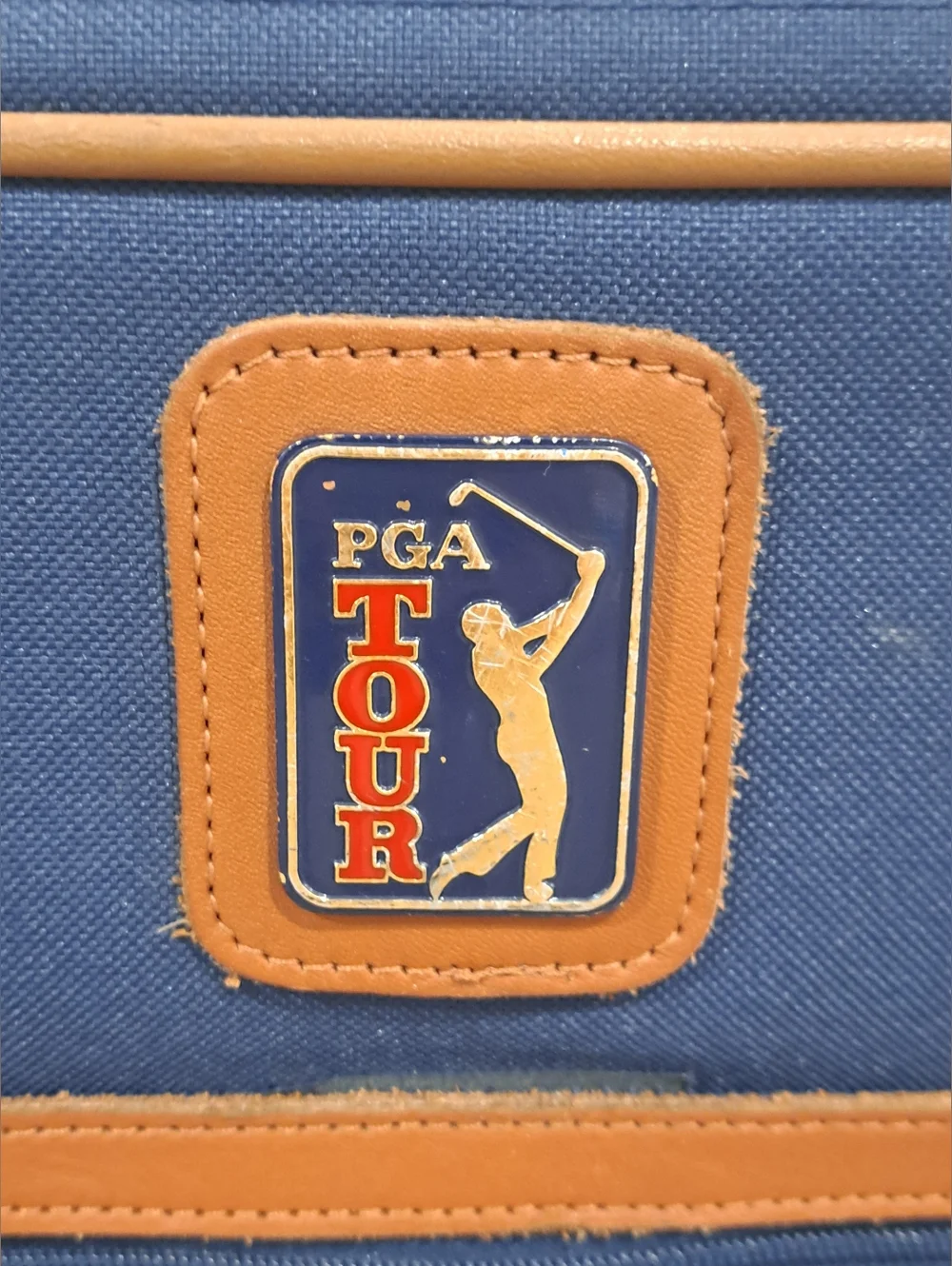 Vintage PGA Tour Suitcase Luggage - Blue Nylon & Tan Leather